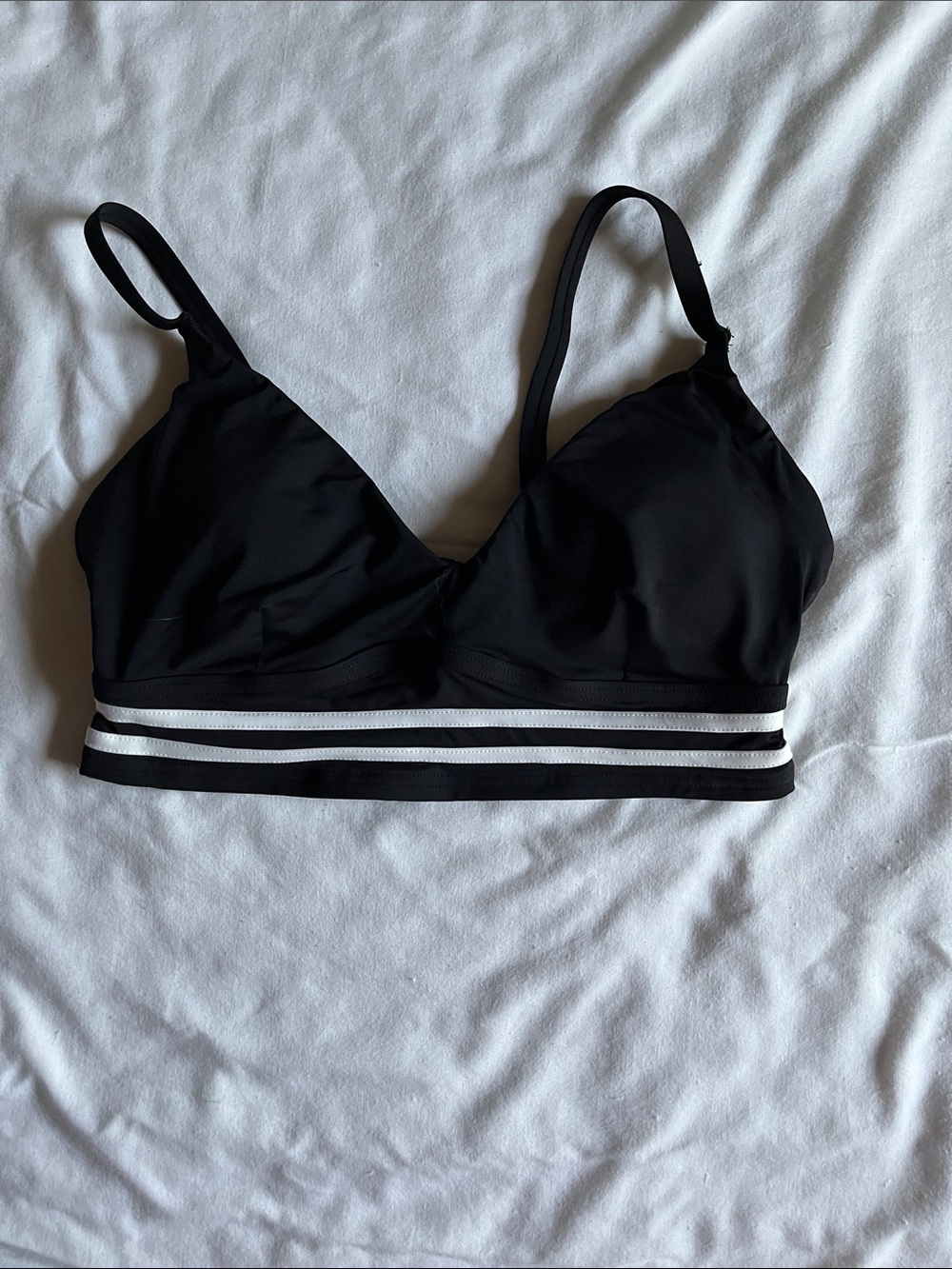 Lands' End Black Wireless Sports Bralette with White Stripe Band